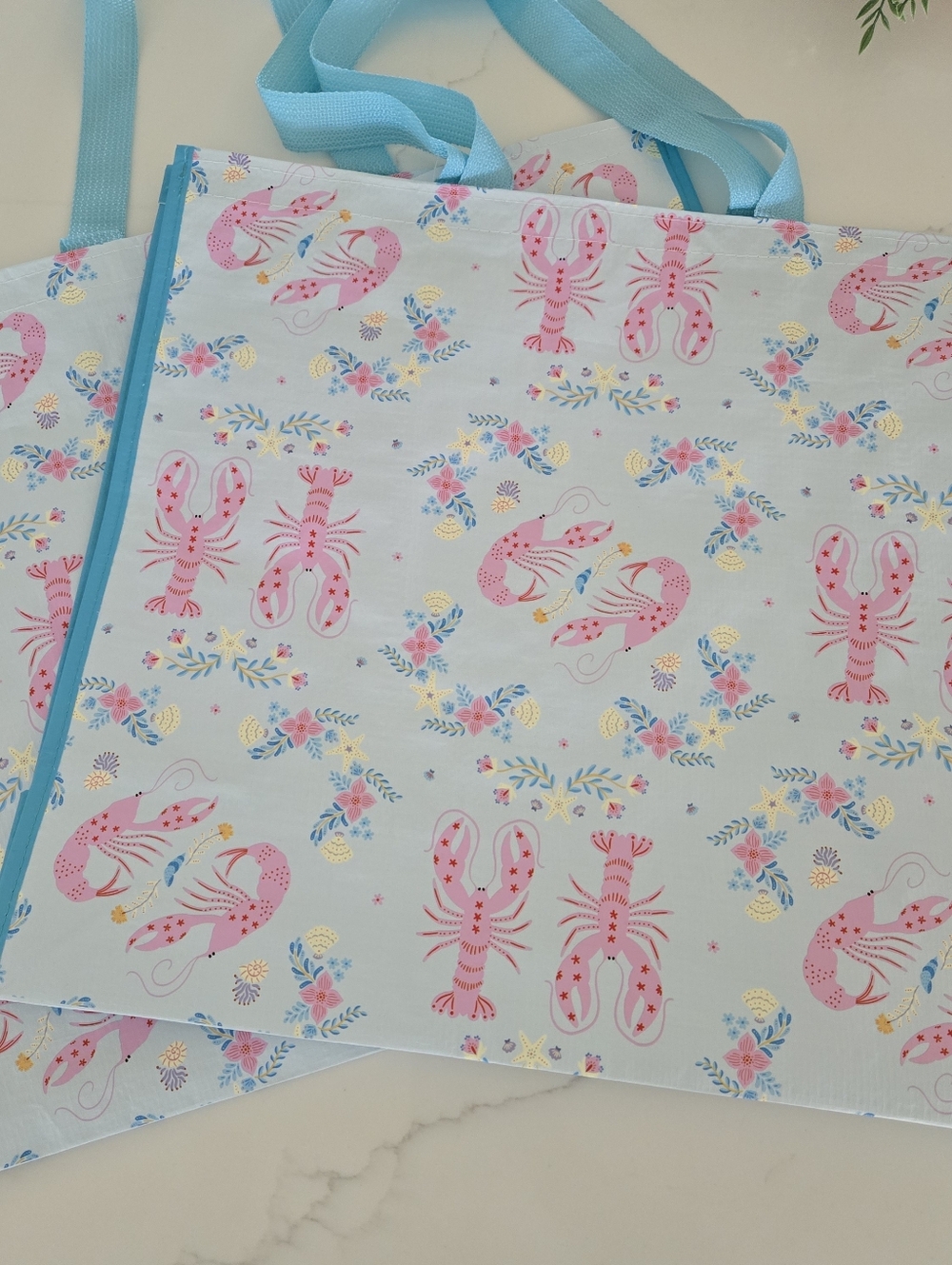 Homegoods TJMaxx Marshalls Viral Pink Lobsters Reuseable Tote Bags Set of 2 NWOT
